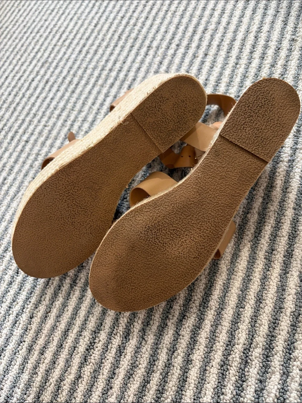 J. Crew Beige Tan Leather Wedge Sandals with Gold Buckle